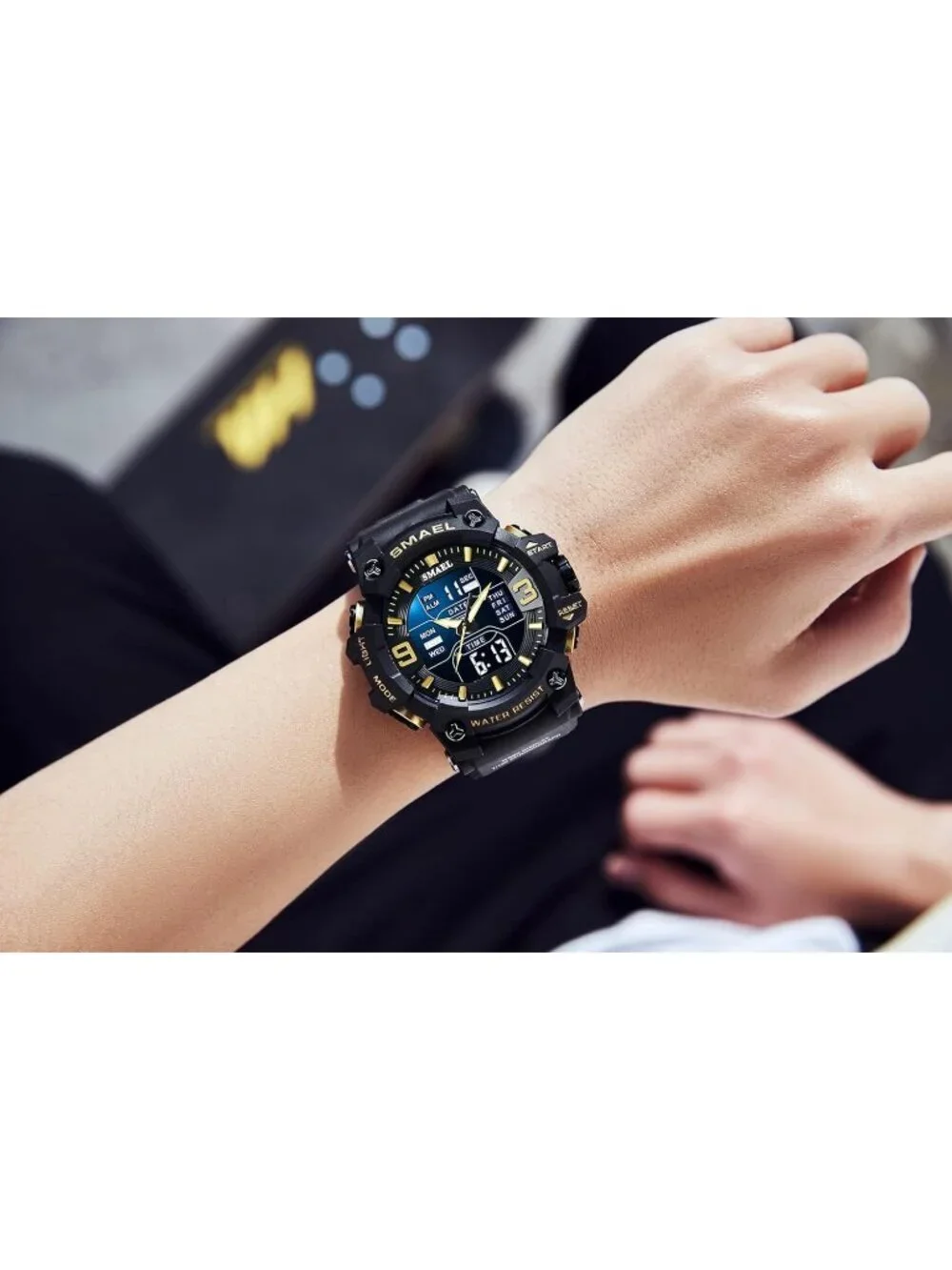 Men Black Gold Analog Quartz S-Shock Waterproof Outdoor Sports LED Digital Watch